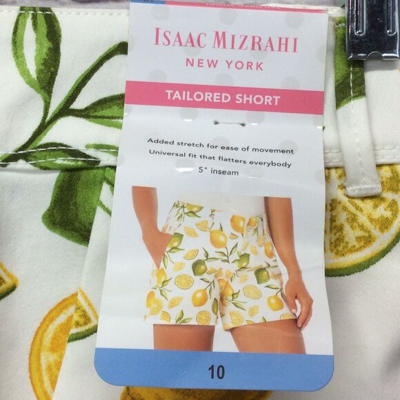 Isaac Mizrahi Tailored Shorts Women Sz 10 Lemon Lime Print Chino Flat Front NWT - Picture 6 of 13
